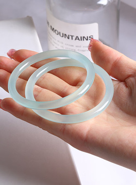 天青冻手镯淡蓝水冰种细圆