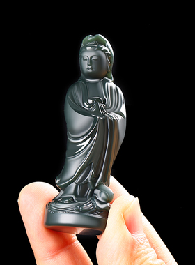 真品和田玉观音手把件男士