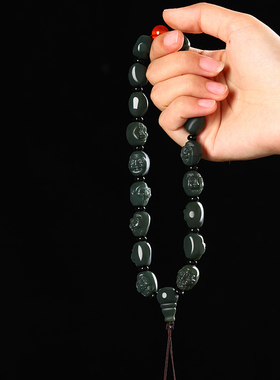 和田玉十八罗汉挂链青头手