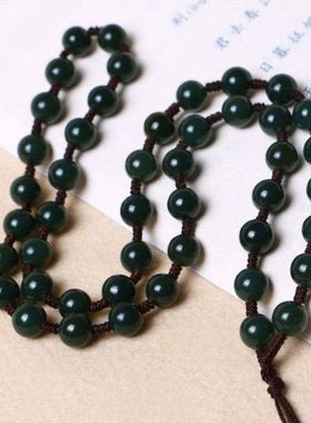 新疆和田玉青玉圆珠项链