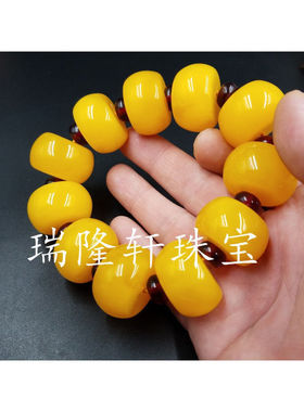 高档精美新款蜜蜡算盘珠手链 鸡油黄蜜蜡平安扣手链老蜜蜡手串