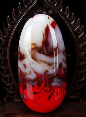 鸡血石和田玉色手把件男士