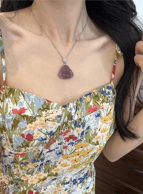 紫色玉髓玛瑙佛公项链锁骨链