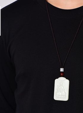 和田色羊脂白玉观音吊坠