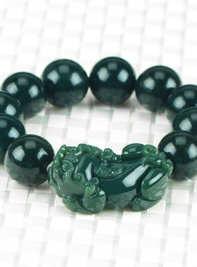 天然新疆和田玉青貔貅手链