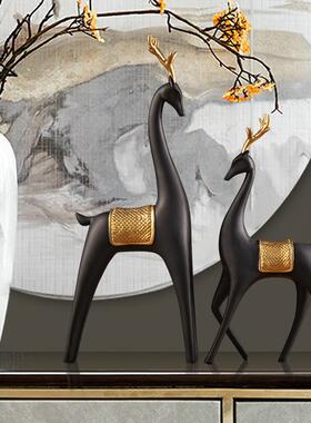 现代简约北欧金色树脂情侣鹿摆件创意家装饰品客厅酒柜摆设工艺品