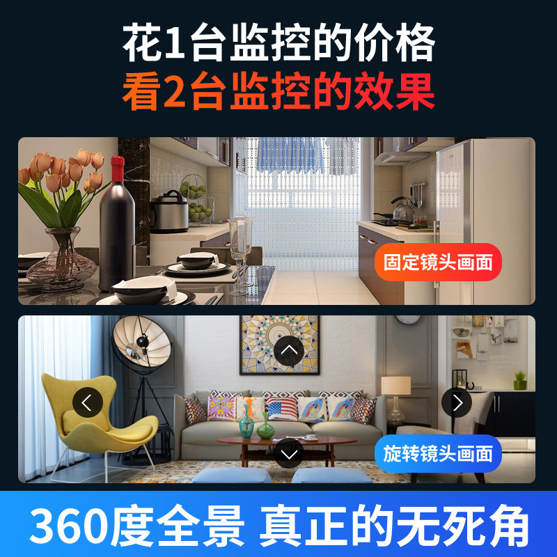 灯头式监控摄像头双镜头手机远程无线高清无死角免安装家用监控器
