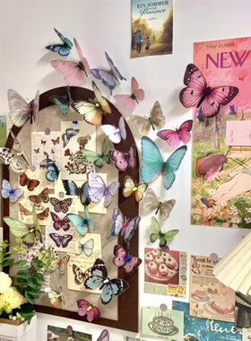 蝴蝶装饰毛毡板新款pvc立体蝴蝶节配饰玄关客厅装饰画彩蝶挂画