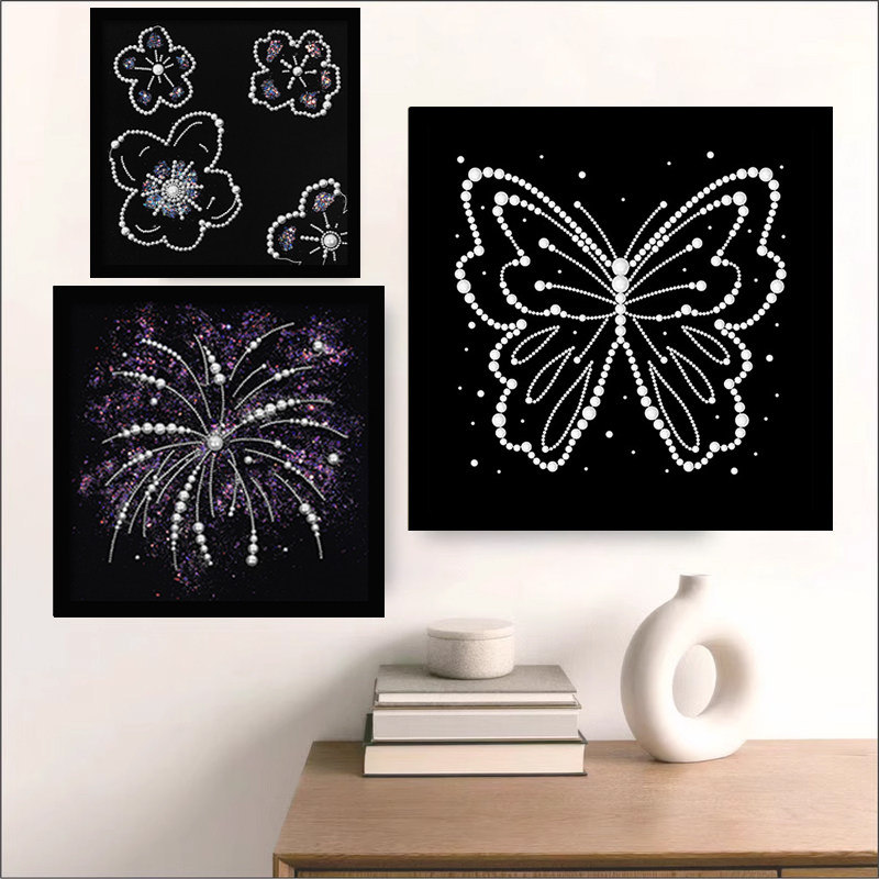 蝴蝶珍珠画手工diy氛围感材料包涂色填充治愈艺术家居立体装饰画