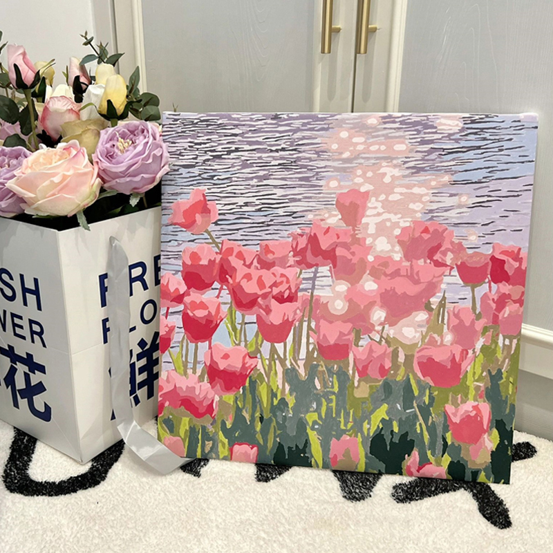 郁金香数字油画手工画画diy填充花卉油彩画填色涂色装饰风景手绘-图0