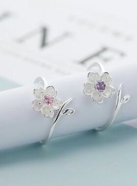 清新甜美可爱樱花戒指S925银气质小众高级感镶钻戒指简约超仙百搭