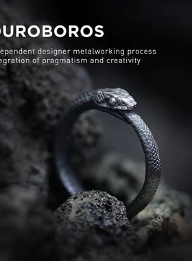 新款复古衔尾蛇戒指925泰银暗黑先锋男女情侣指环嘻哈设计原创