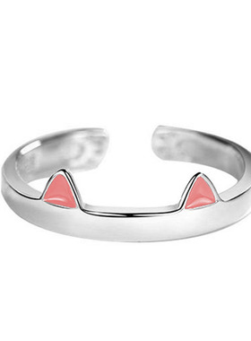 可爱猫耳朵戒指女韩版学生简约创意小众潮食指开口猫咪情侣戒指