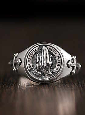 爆款高级感复古祈祷之手戒指开口可调节潮流个性小众创意男士指环