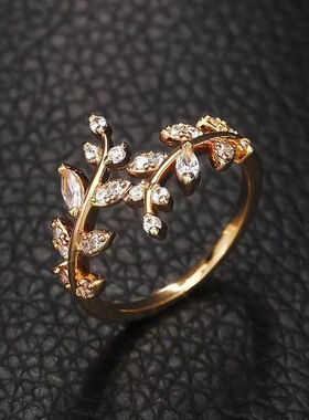 新款潮叶子戒指女设计时尚个性冷淡风ins潮食指戒开口可调节指环