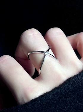 星轨戒指冷淡风四芒星镶钻锆石星星正反两戴双面戒指小众百搭戒指