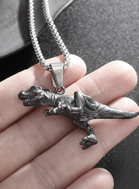 欧美嘻哈霸王龙恐龙钛钢项链男潮牌个性设计小众设计吊坠锁骨链