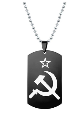 镰刀锤子项链钛钢链军牌吊坠挂件钥匙扣不掉色卫衣毛衣链小众配饰