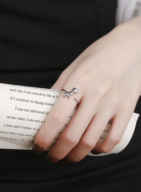 可爱卡通动物恐龙戒指女小众设计感高级食指戒ins风个性开口指环