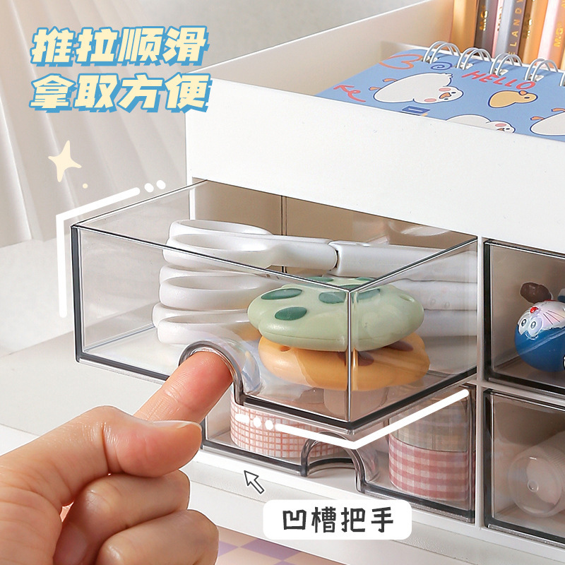 桌面抽屉式收纳盒多功能学生文具储物盒化妆品整理盒办公桌笔筒 - 图1