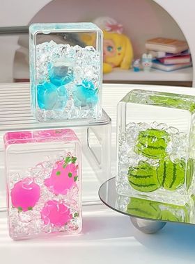 透明水果长方少女心入油流沙摆件可爱送礼办公创意亚克力生日礼物