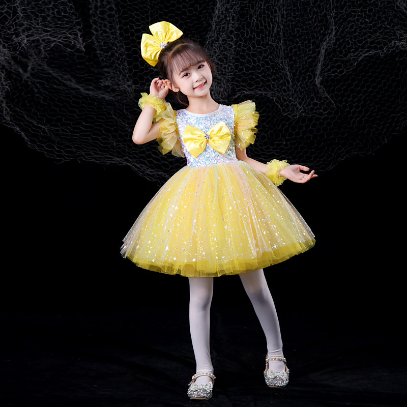 六一女童公主裙演出服快乐的小星星黄色蓬蓬纱裙幼儿园舞蹈表演服,淘宝优惠券,粉丝福利购,淘宝优惠卷