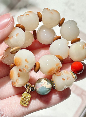 林囍 炭烧猫爪菩提根手链女猫咪奶豆吊福牌菩提根小猫佛珠手串