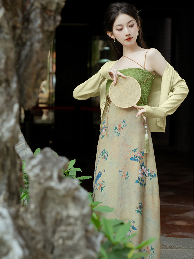 KATTERLLG新中式吊带连衣裙搭配绿色旗袍套装中国风禅意女装江南 - 图1