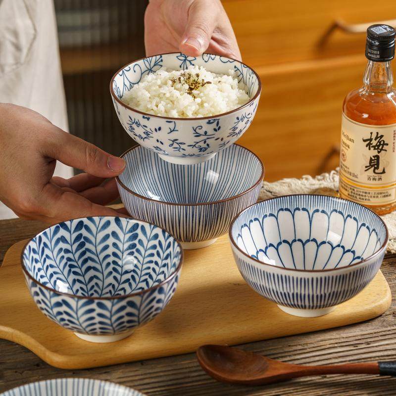 日式米饭碗釉下彩陶瓷小汤碗饭碗小碗家用4.5英寸吃饭碗好看的碗,淘宝优惠券,粉丝福利购,淘宝优惠卷