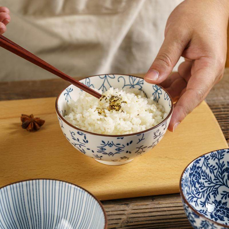 日式米饭碗釉下彩陶瓷小汤碗饭碗小碗家用4.5英寸吃饭碗好看的碗,淘宝优惠券,粉丝福利购,淘宝优惠卷