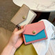 2022 new contrasting color niche design for women's wallet wallet genuine leather short coin wallet premium sense short clip card bag