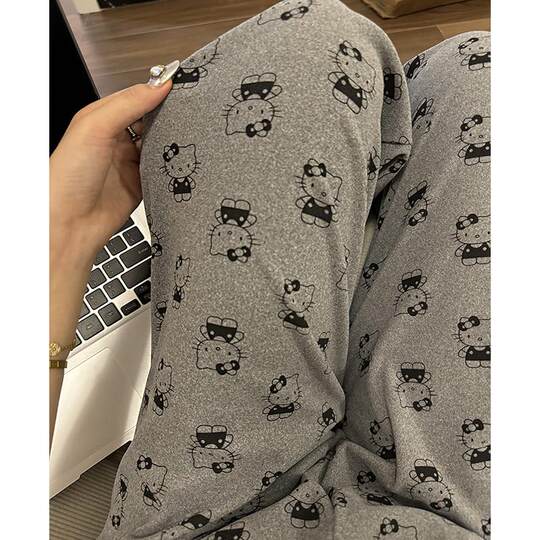 Gentle soft glutinous velvet warm pajama pants for women in autumn and winter Cute KT cat loose casual home pants for walk