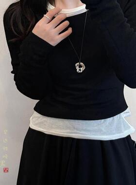 镂空长款皮绳项链小众设计感