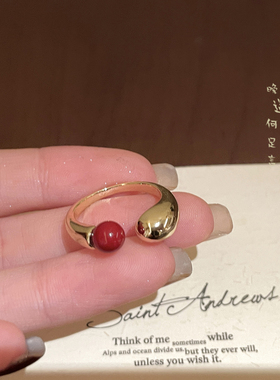 安可拉红色开口可调节戒指小众