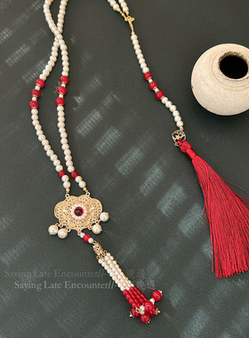 平安锁红色璎珞项链新中式古风