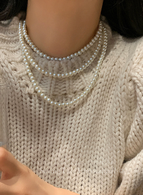 施家正圆珍珠毛衣链轻奢小众配饰