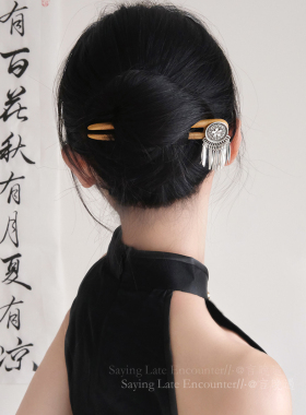 黑檀木u型流苏发簪小众高级感