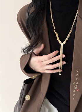 银色流苏蛇骨项链高级感毛衣链