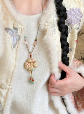 宋锦刺绣吊坠项链新中式国风