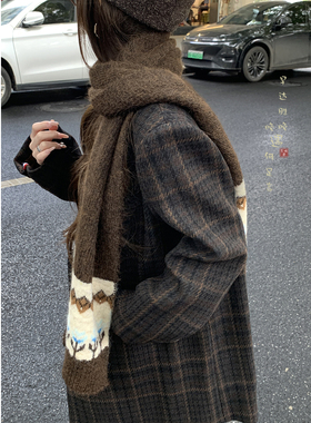 针织羊毛费尔岛红色围巾新年围脖