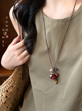 天然蘑菇串珠项链新中式复古