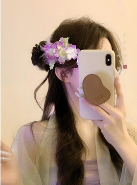 红色仿真花流苏发夹新中式发饰