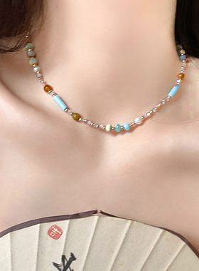 撞色寿山石项链复古轻奢高级感