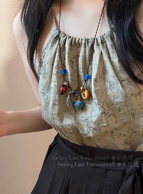 陶瓷编织绳项链复古小众配饰