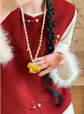 国风宋锦小马串珠项链新中式马年