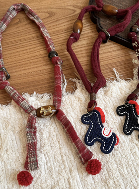 红色格子小马项链本命年毛衣链