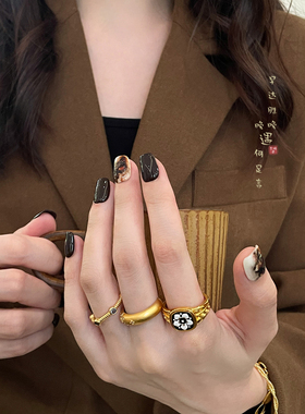 金色栀子花锆石戒指复古轻奢