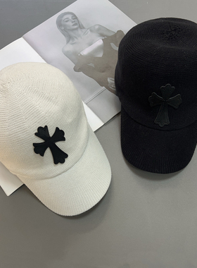 美式十字架针织鸭舌帽男女春秋季百搭显脸小防晒遮阳帽潮流时尚潮