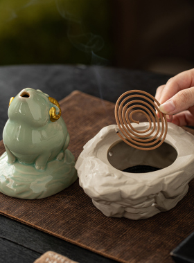 羊眉吐气陶瓷盘香炉家熏香炉