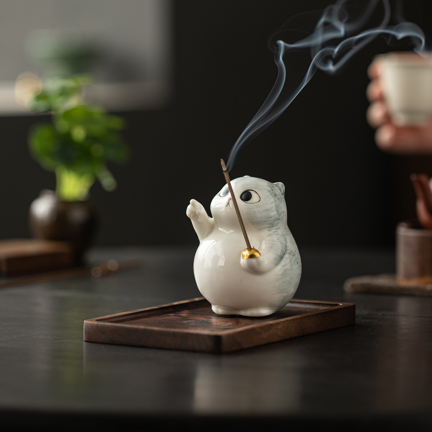 可爱小花猫香插香座创意陶瓷手工小香炉家用室内檀沉香香薰炉摆件,淘宝优惠券,粉丝福利购,淘宝优惠卷